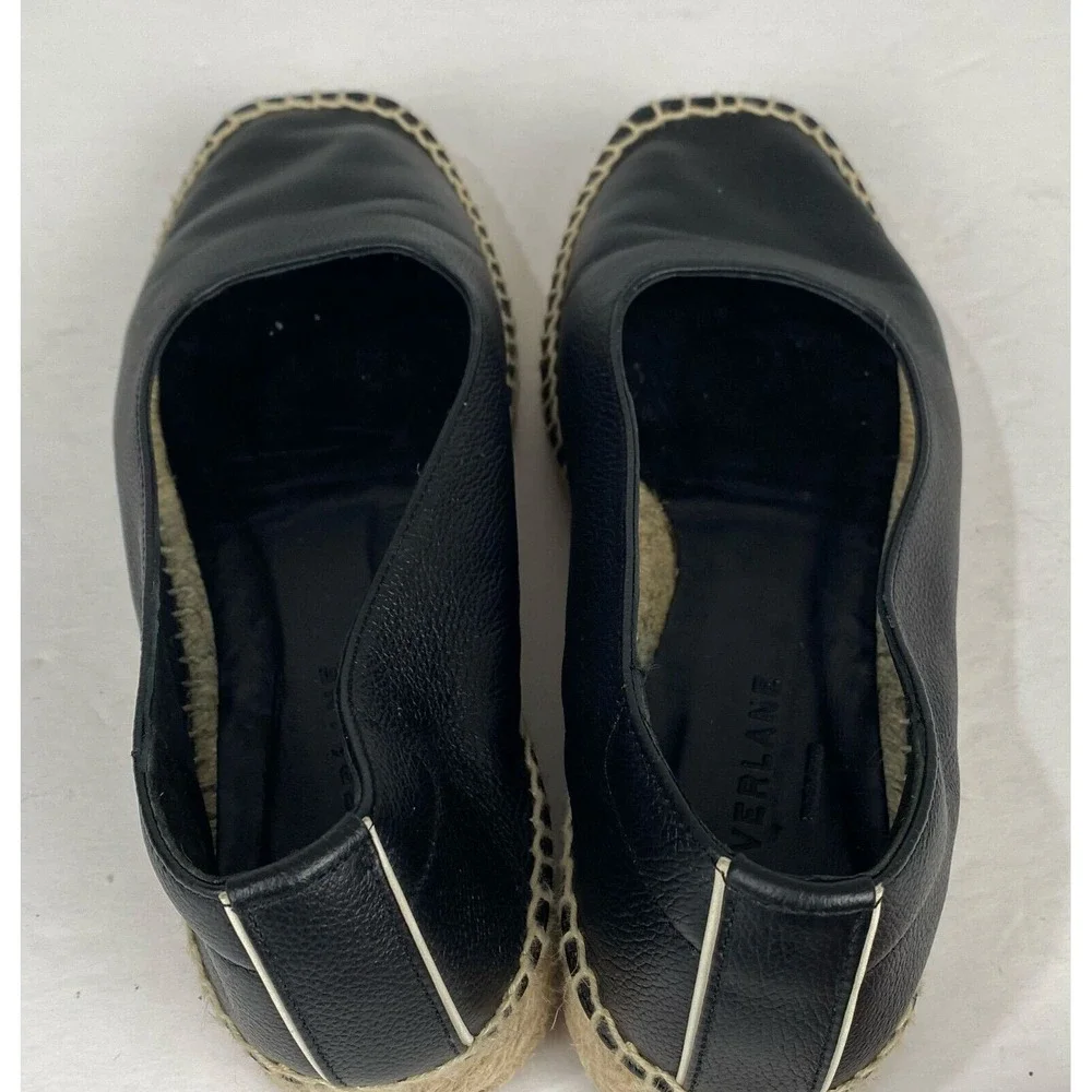 Everlane Womens,‎ Shoes black leather and jute espadrille size 8 black.